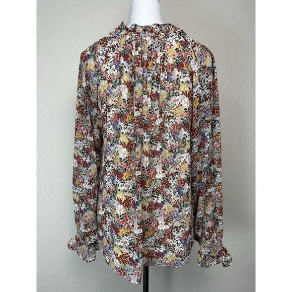 Entro Womens M Floral Top Long Sleeve Blouse Ruffle Cuffs Peasant Fall - Picture 8 of 16
